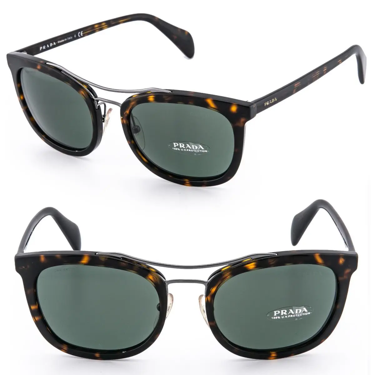 Prada 17Q Society Square Pilot PR17QS Tortoise Brown Green Classic Sunglasses