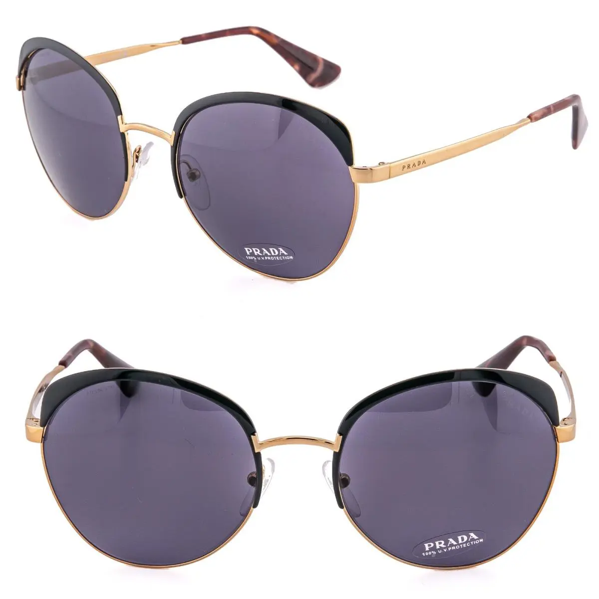 Prada 54S PR54SS Cinema Oval Gold Black Violet Metal Runway Sunglasses