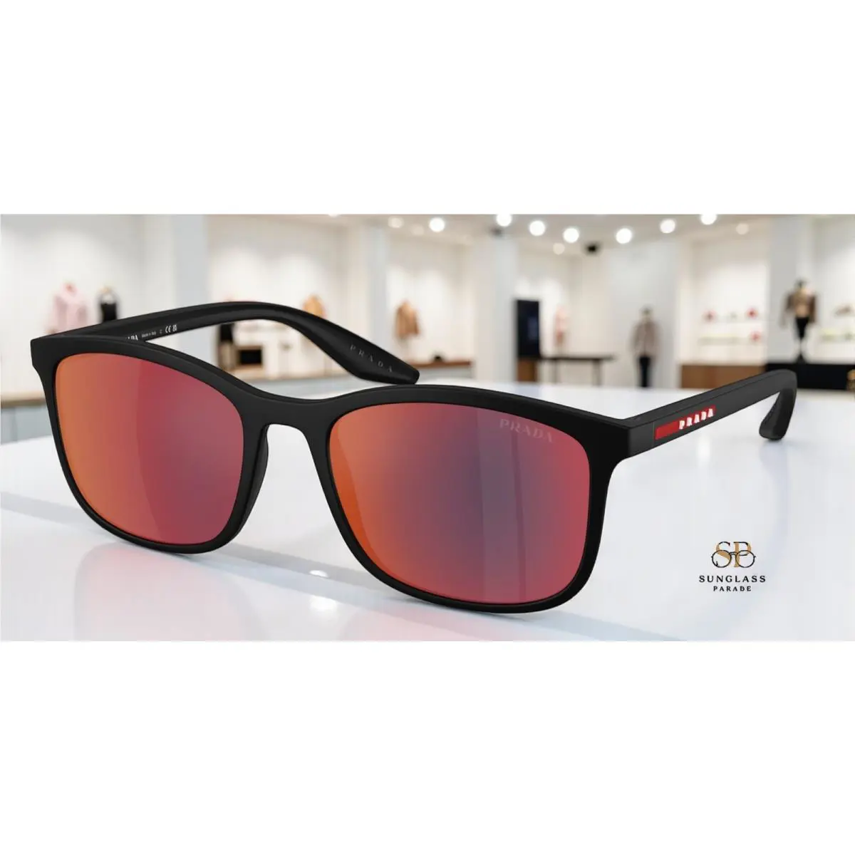 Prada Linea Rossa PS A08S 1BO08F Black Grey Mirror Blue Red 56 Men`s Sunglasses