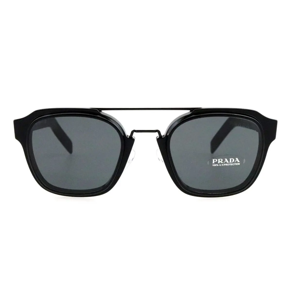 Prada SPR07W 1AB-5S0 50mm Black Top Bar Square Sunglasses Italy Unisex