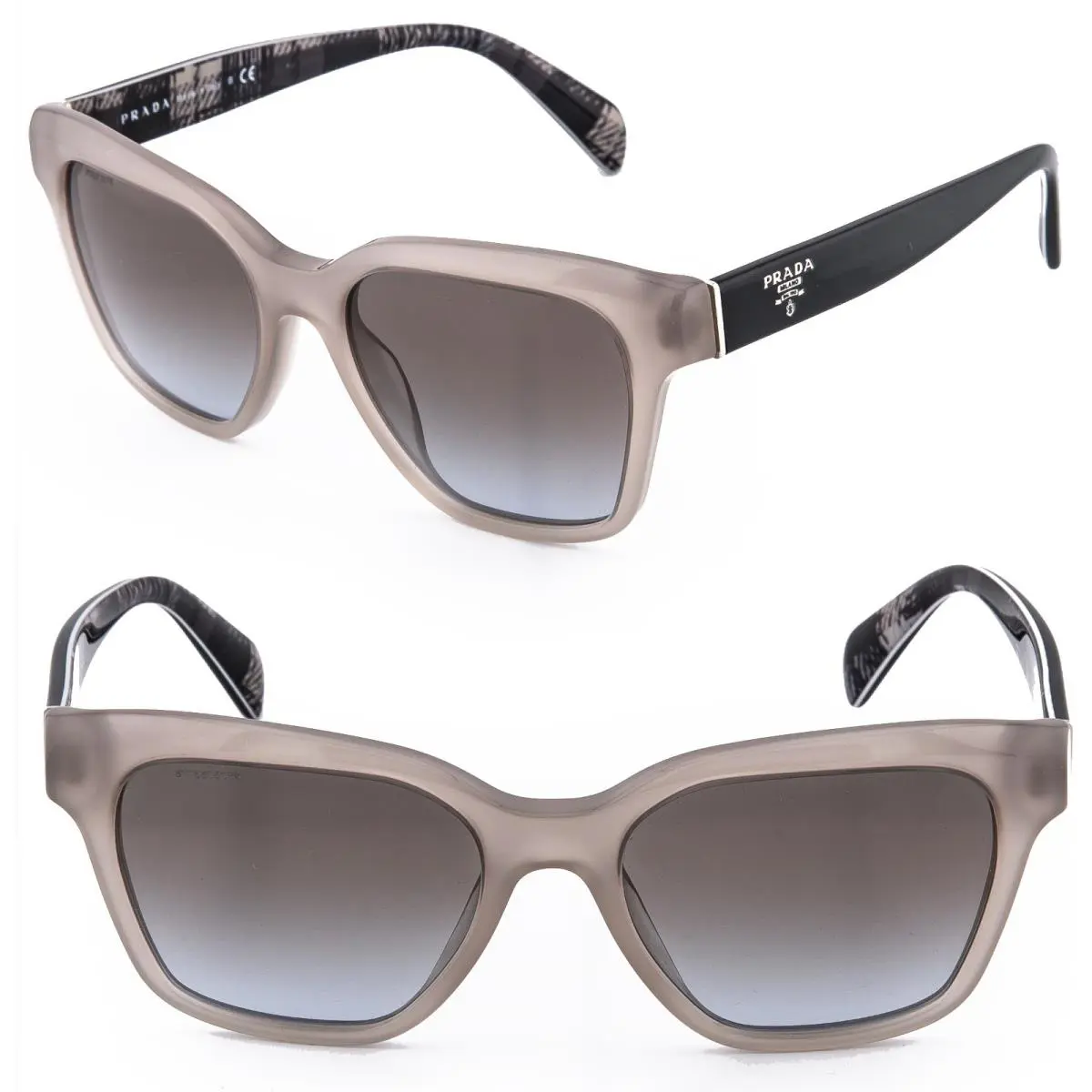 Prada 11S Heritage PR11SS Grey Black Plaid Print Logo Sunglasses