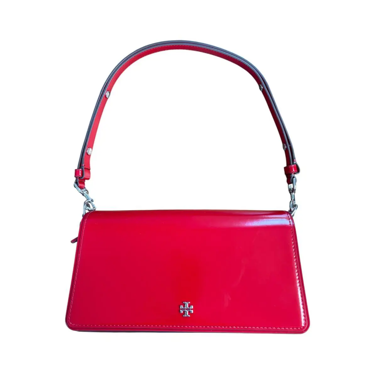 Tory Burch Emerson Patent Leather Convertible Crossbody Bag Warm Red Shinny Sexy