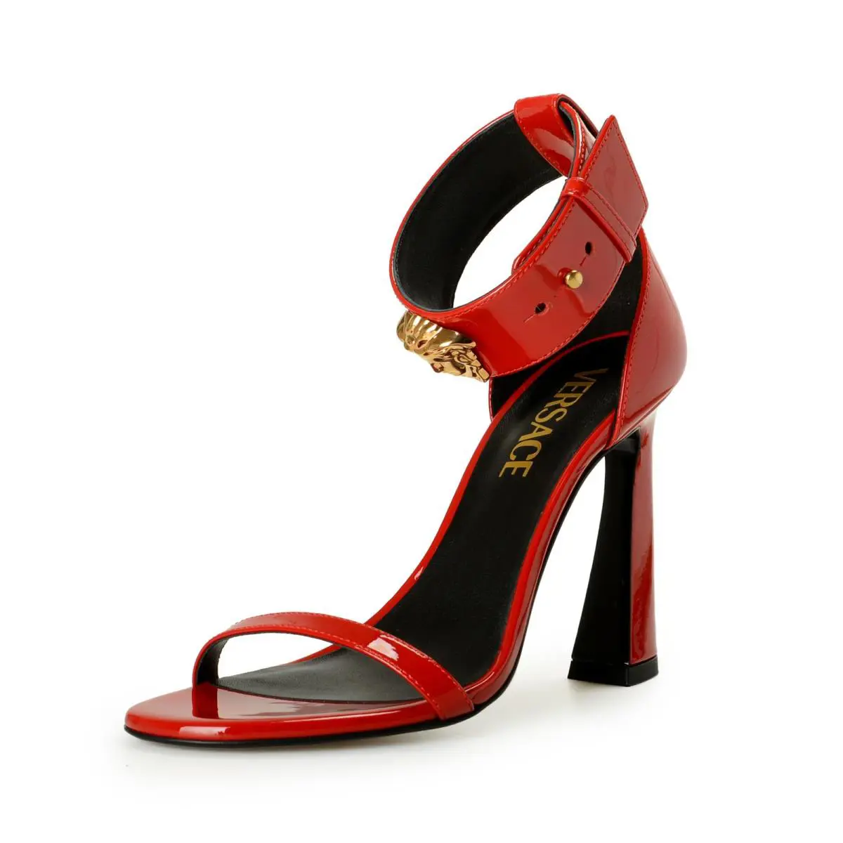 Versace Women`s Gold Medusa Patent Leather Ankle Wrap Pumps Shoes US 9 IT 39