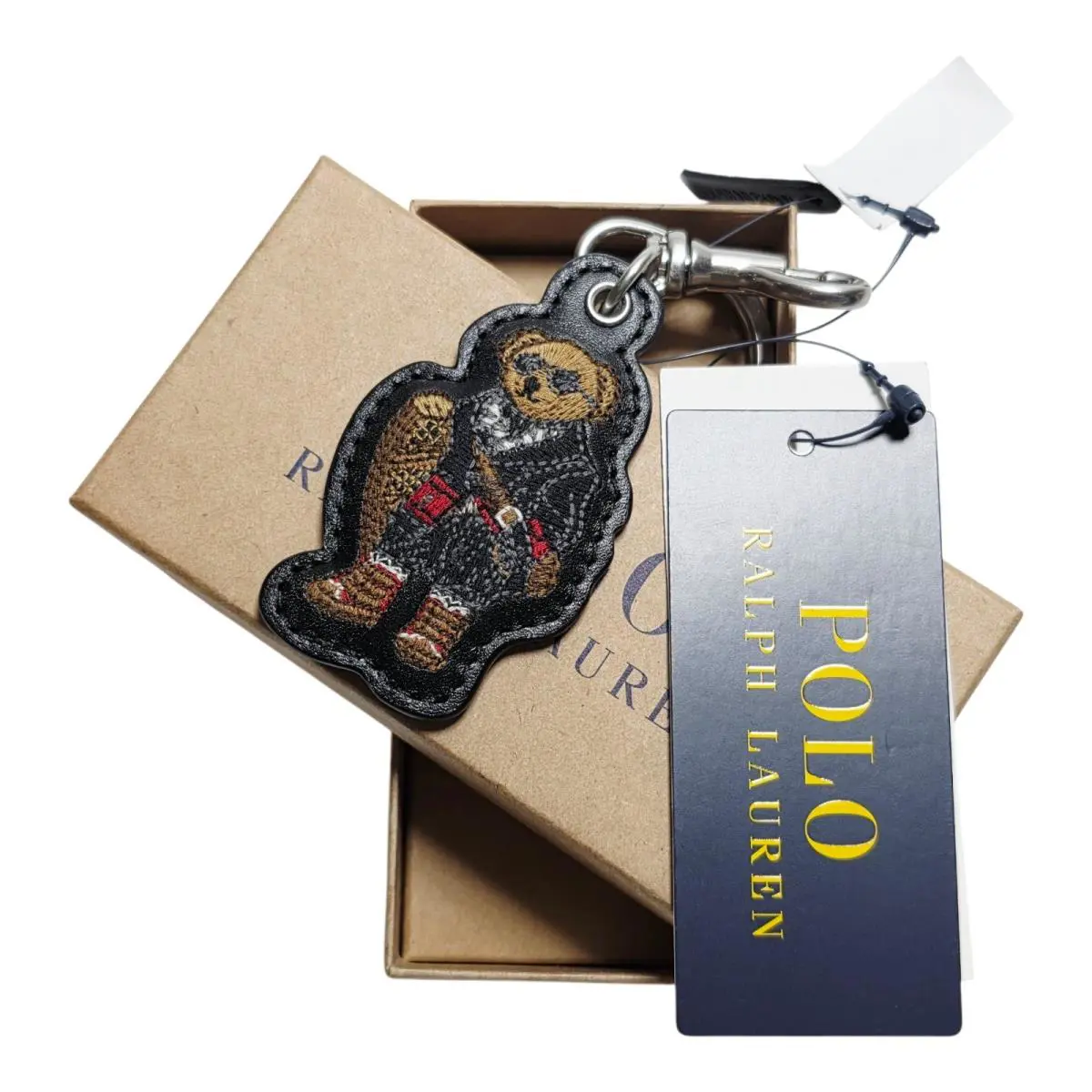 Polo Ralph Lauren Winter Polo Bear Leather Keychain Black Bag Charm