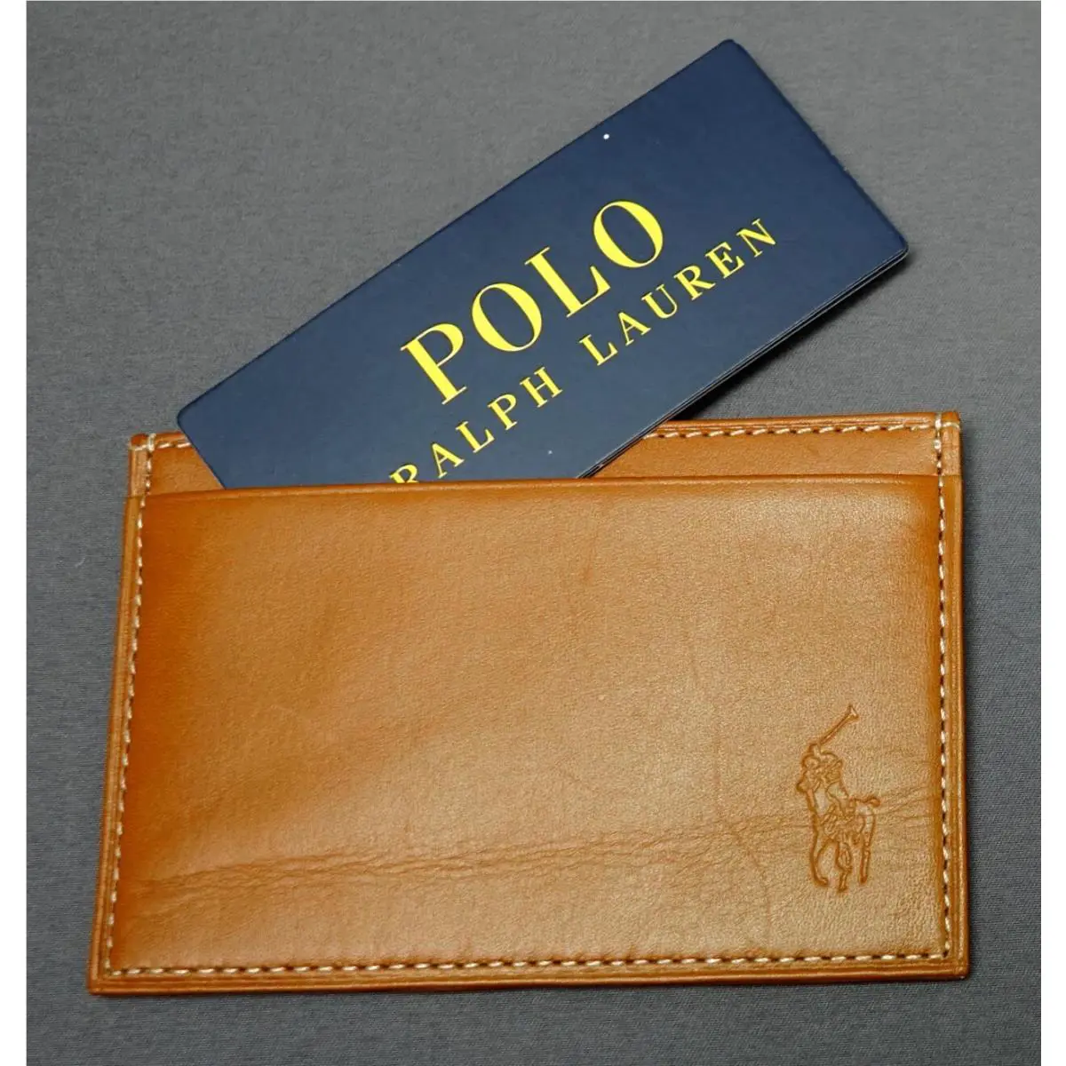 Polo Ralph Lauren Brown Leather Wallet Slim Card Case Pony Logo Mens
