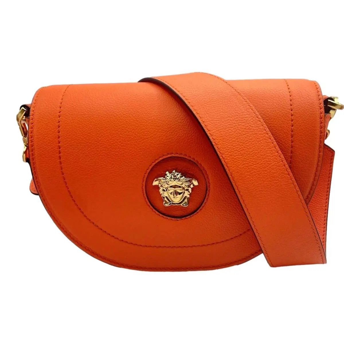 Versace Half-moon La Medusa Vitello Leather Brown Crossbody Handbag