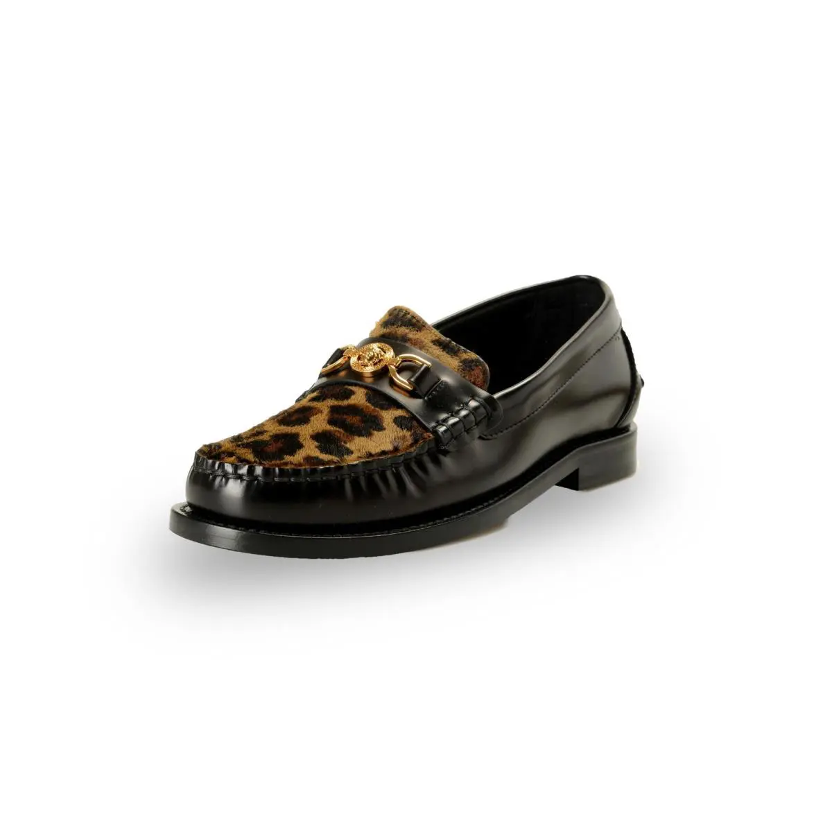 Versace Women`s Leather Pony Hair Gold Medusa Loafers Shoes US 6.5 IT 36.5 - Brown/Black/Gold