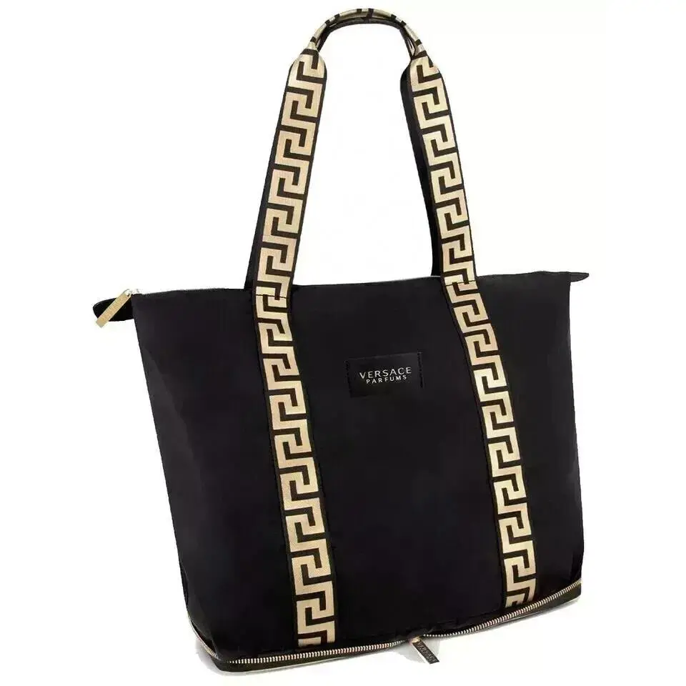 Versace Parfums Foldable Tote Bag Travel Women Black Gold