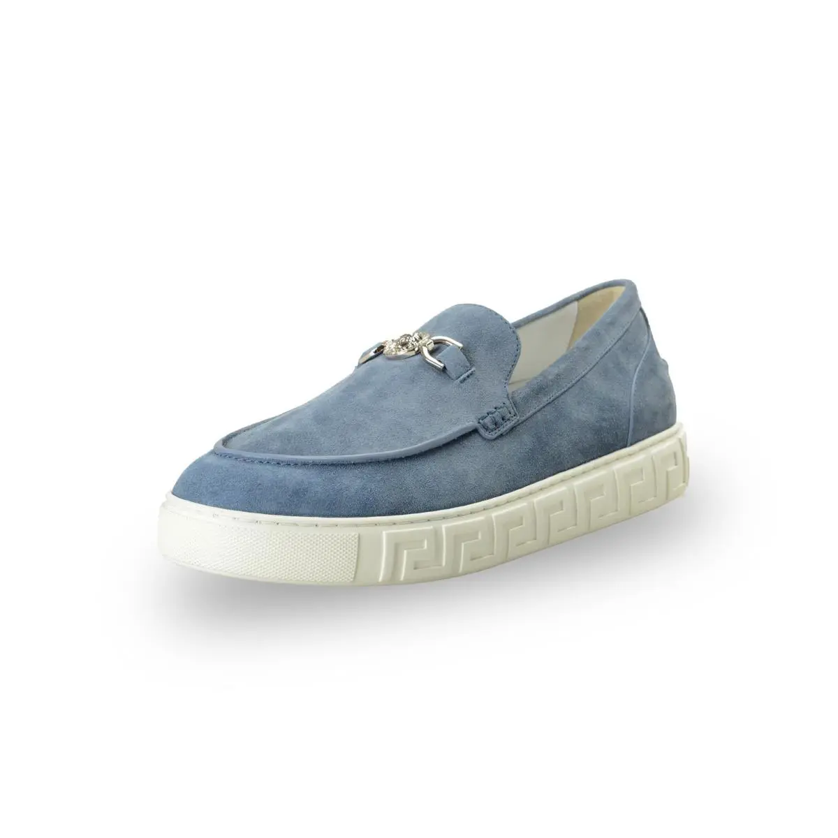 Versace Men`s Suede Leather Silver Medusa Loafers Slip On Shoes US 11 IT 44