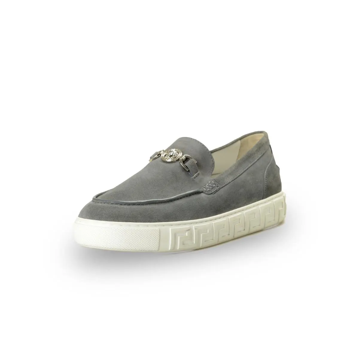 Versace Men`s Suede Leather Silver Medusa Loafers Slip On Shoes US 11 IT 44