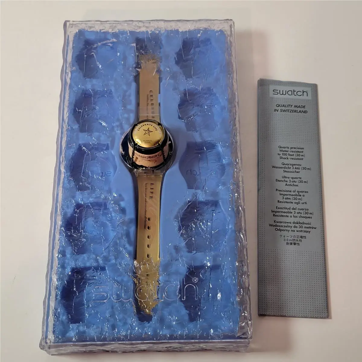 Vintage 1998 Swatch Limited Celebrate Life Champagne Cork Watch w/ Box Papers