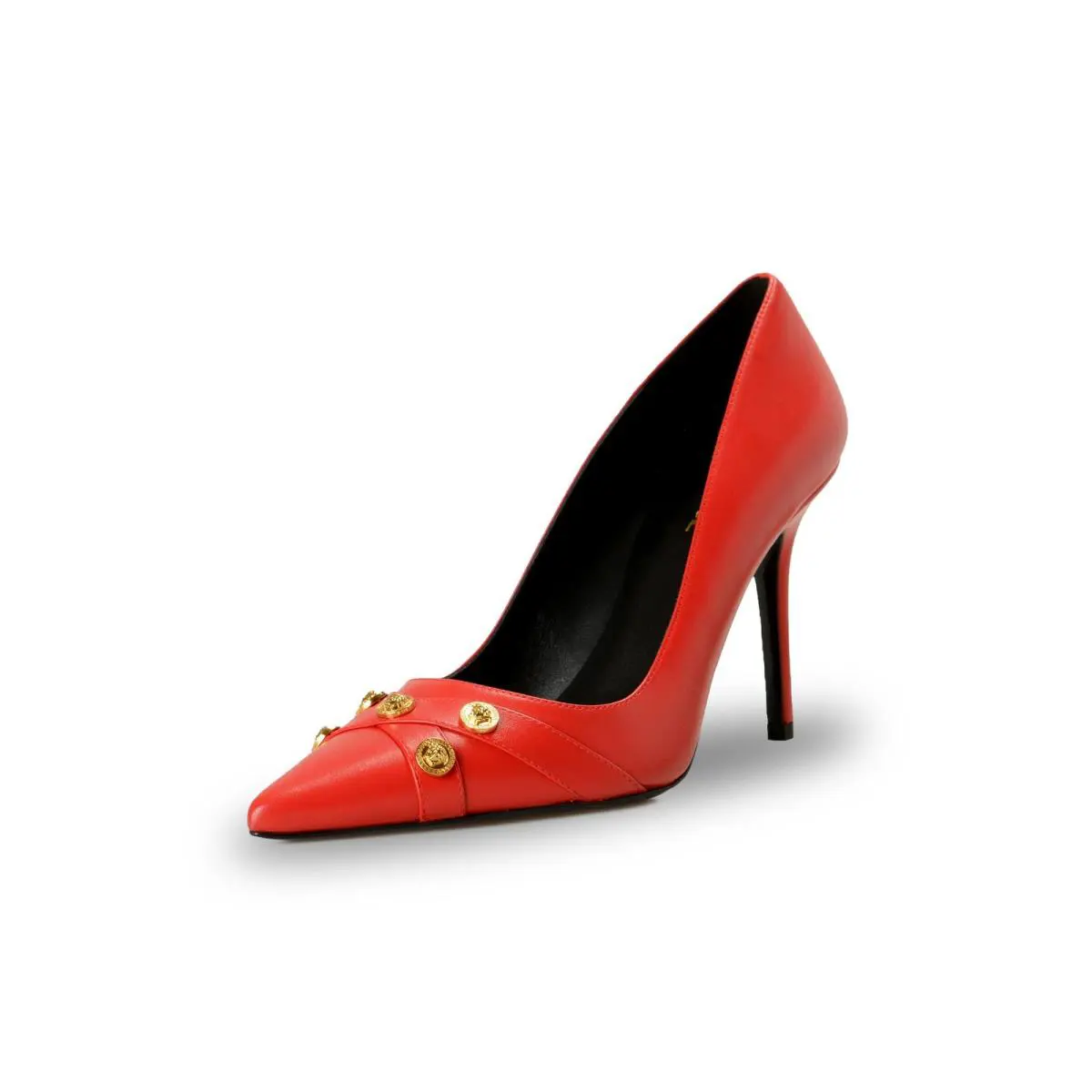Versace Women`s Gold Medusa True Red Leather Stilettos Pumps Shoes US 10 IT 40