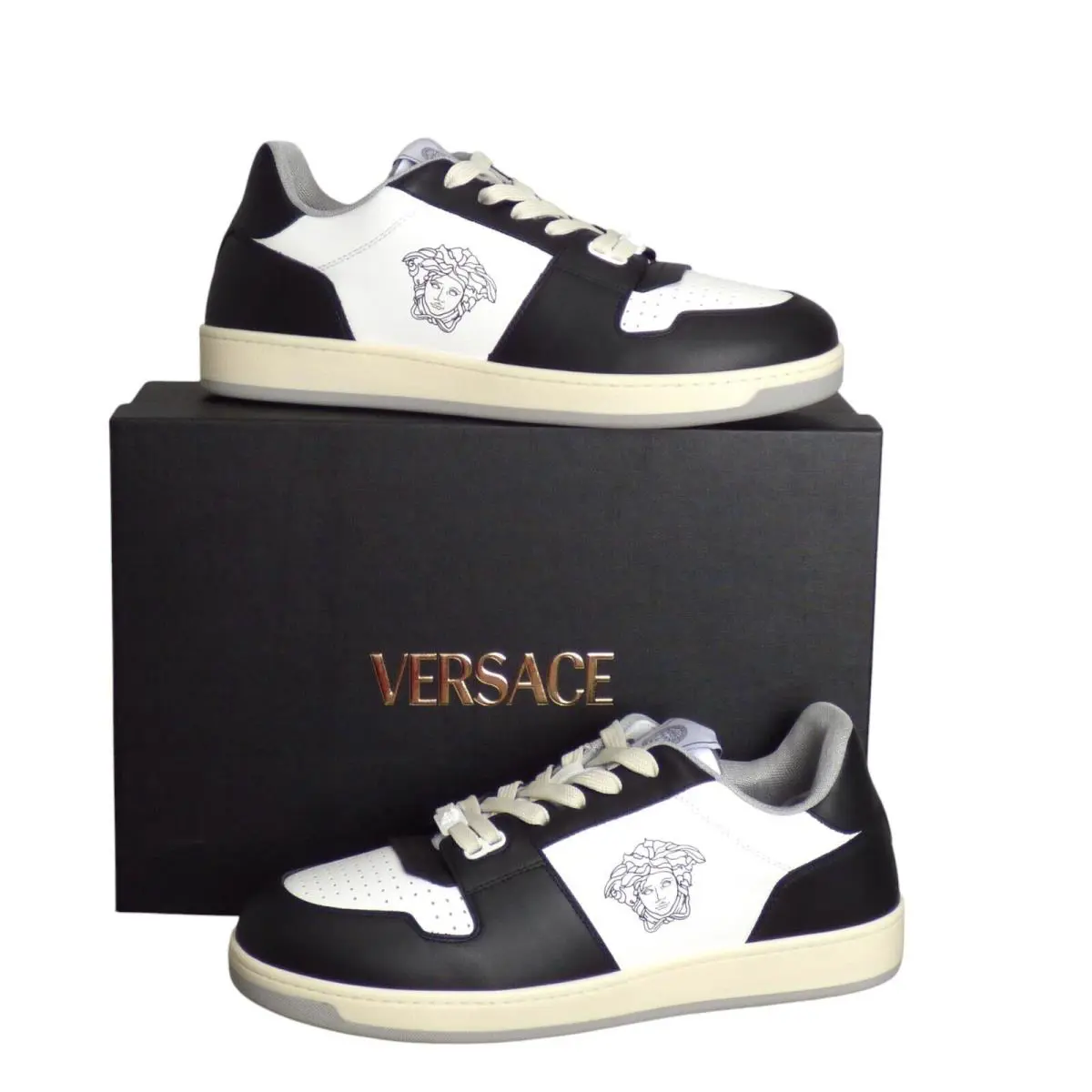 VERSACE-2024 White Black Vitello Sneakers Size 44
