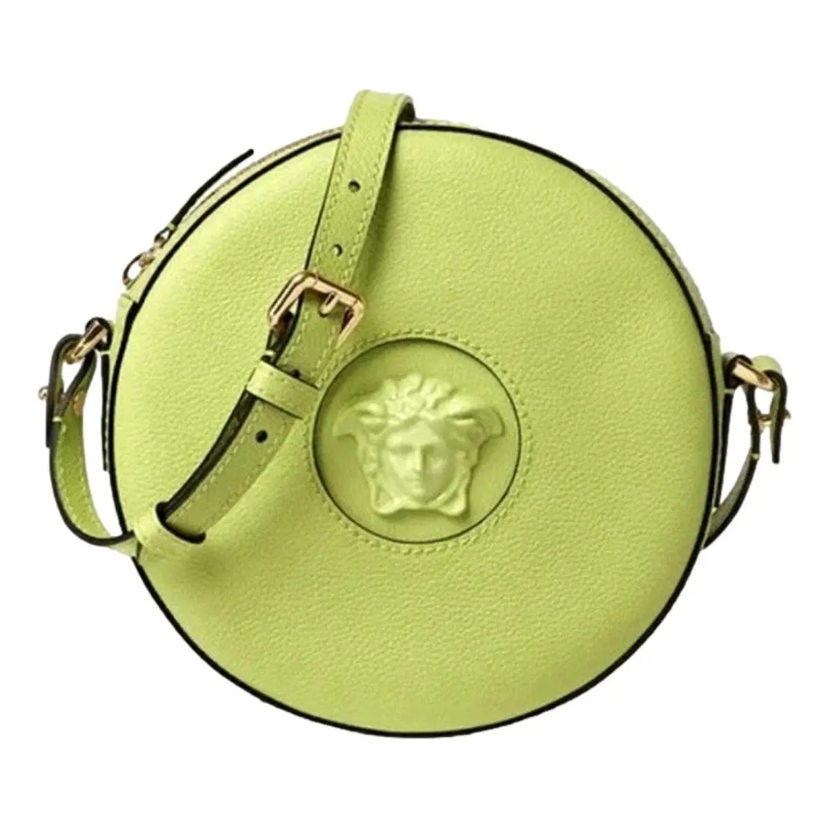 Versace La Medusa Lime Green Disco Round Crossbody Bag Leather Italy