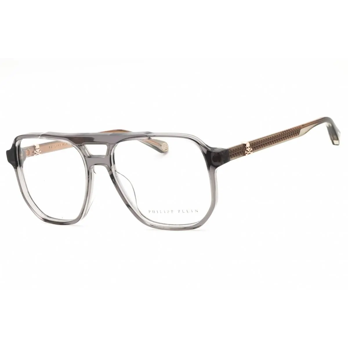 VPP084V 09MB Shiny Transparent Grey 56mm Eyeglasses by Philipp Plein