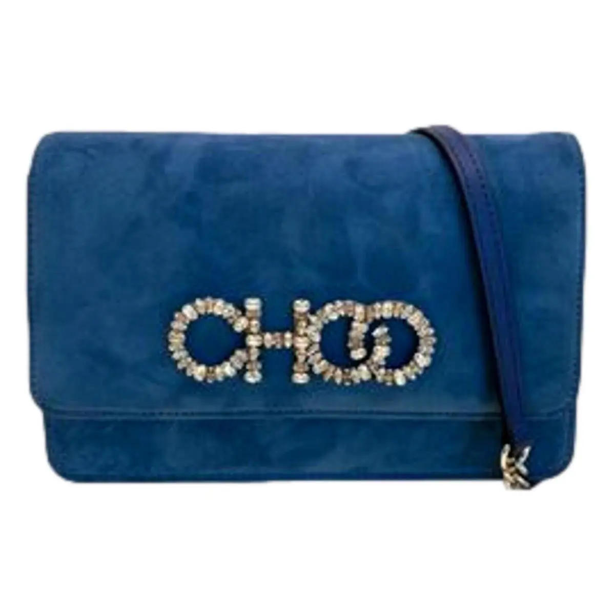 Jimmy Choo Kalina Parrot Blue Suede Chain Wallet