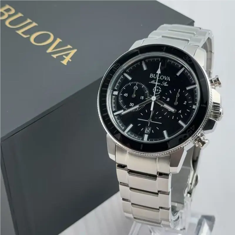 Bulova Marine Star Series C 96B272 Black Dial Stainless Quartz Men`s Watch 45mm