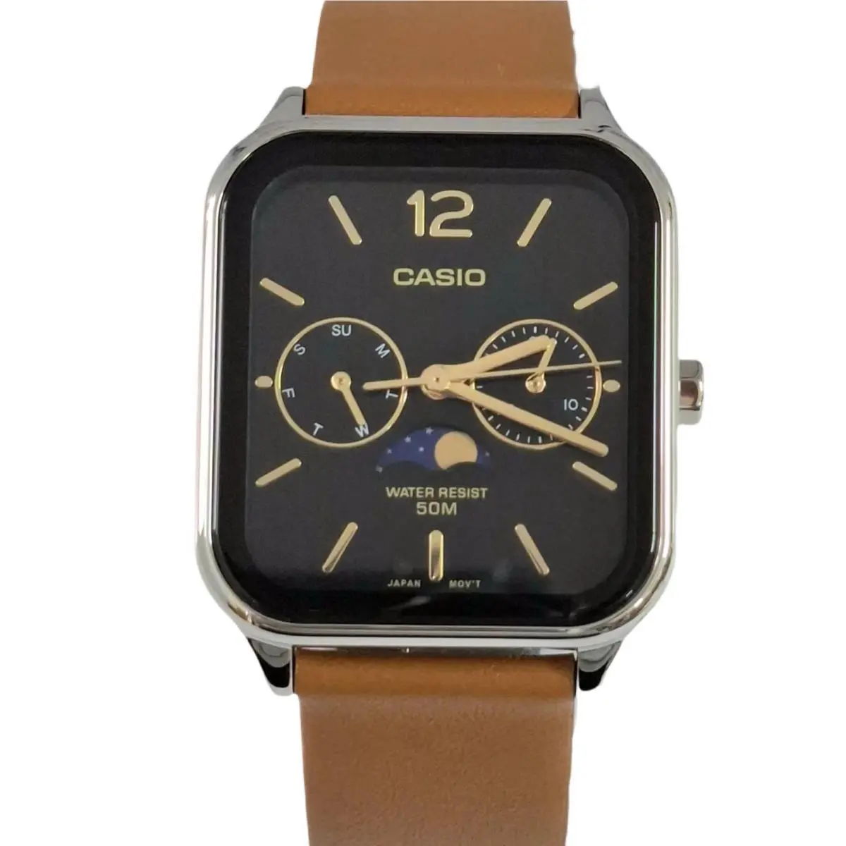 Casio MTP-M305L-1A Moon Phase Quartz Brown Leather Band Men`s Watch MTPM305L1A