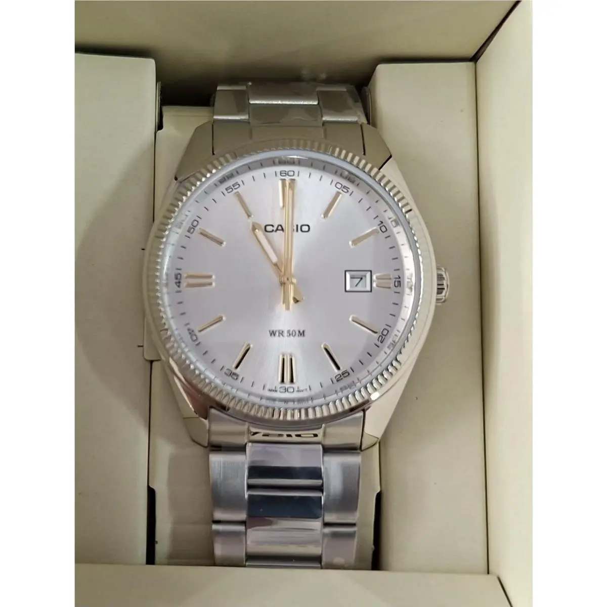 Casio MTP-1302D-7A2 Stainless Steel Band Analog White Dial Mens Watch