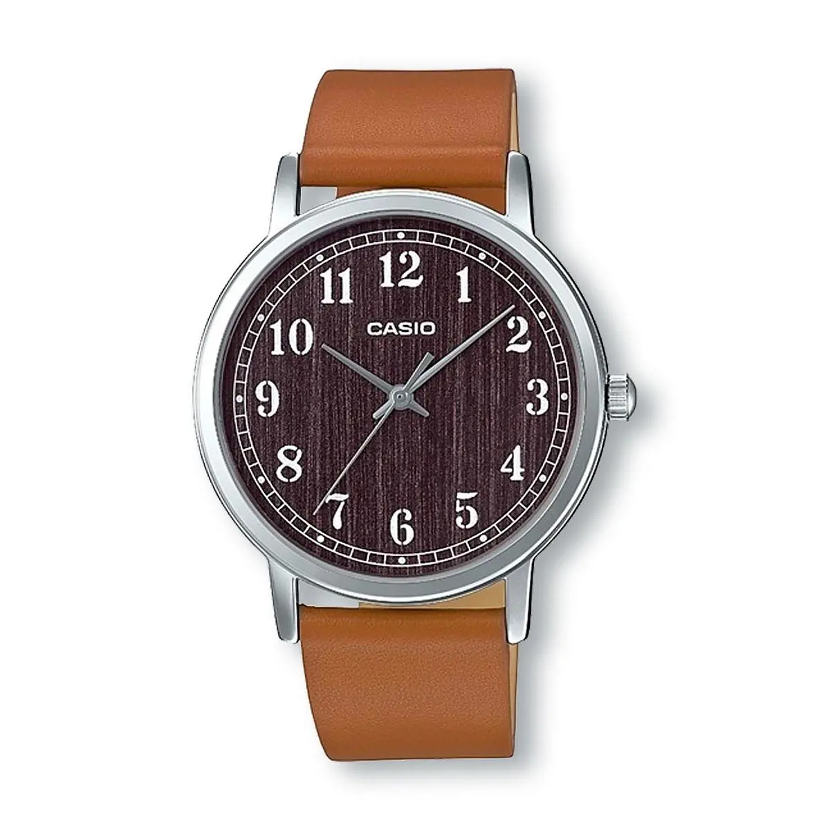 Casio MTPE145L-5B1 Wood Pattern Dial Leather Band Analog Watch Brown