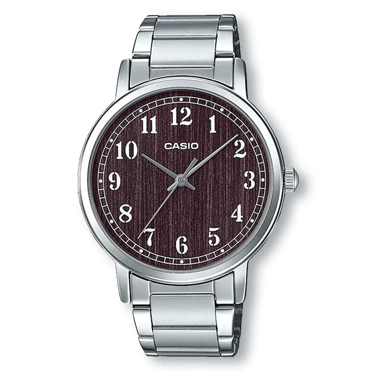 Casio MTPE145D-5B1 Wood Pattern Dial Silver Stainless Steel Band Watch Brown