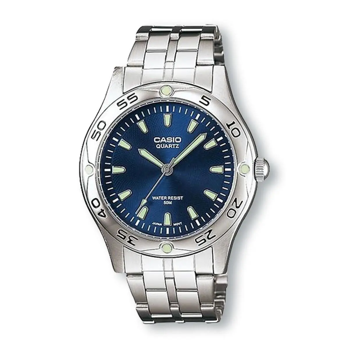 Casio MTP1243D-2AV Analog Stainless Steel Silver Quartz Watch Blue Dial