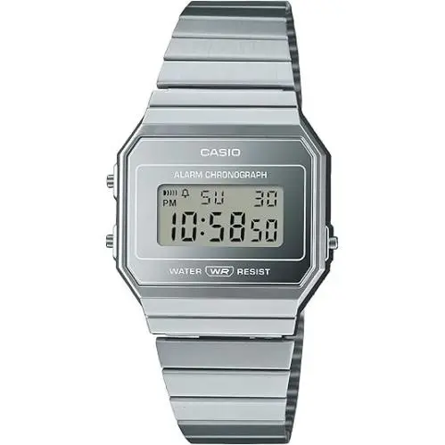 Casio Vintage Retro Collection 37.4mm Case Silver Watch A700WEV-7AVT - Dial: Silver, Band: Silver, Bezel: Silver