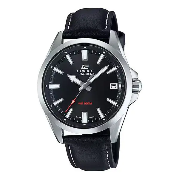 Casio EFV-100L-1AV Men`s Watch Leather Band Black Analog Display