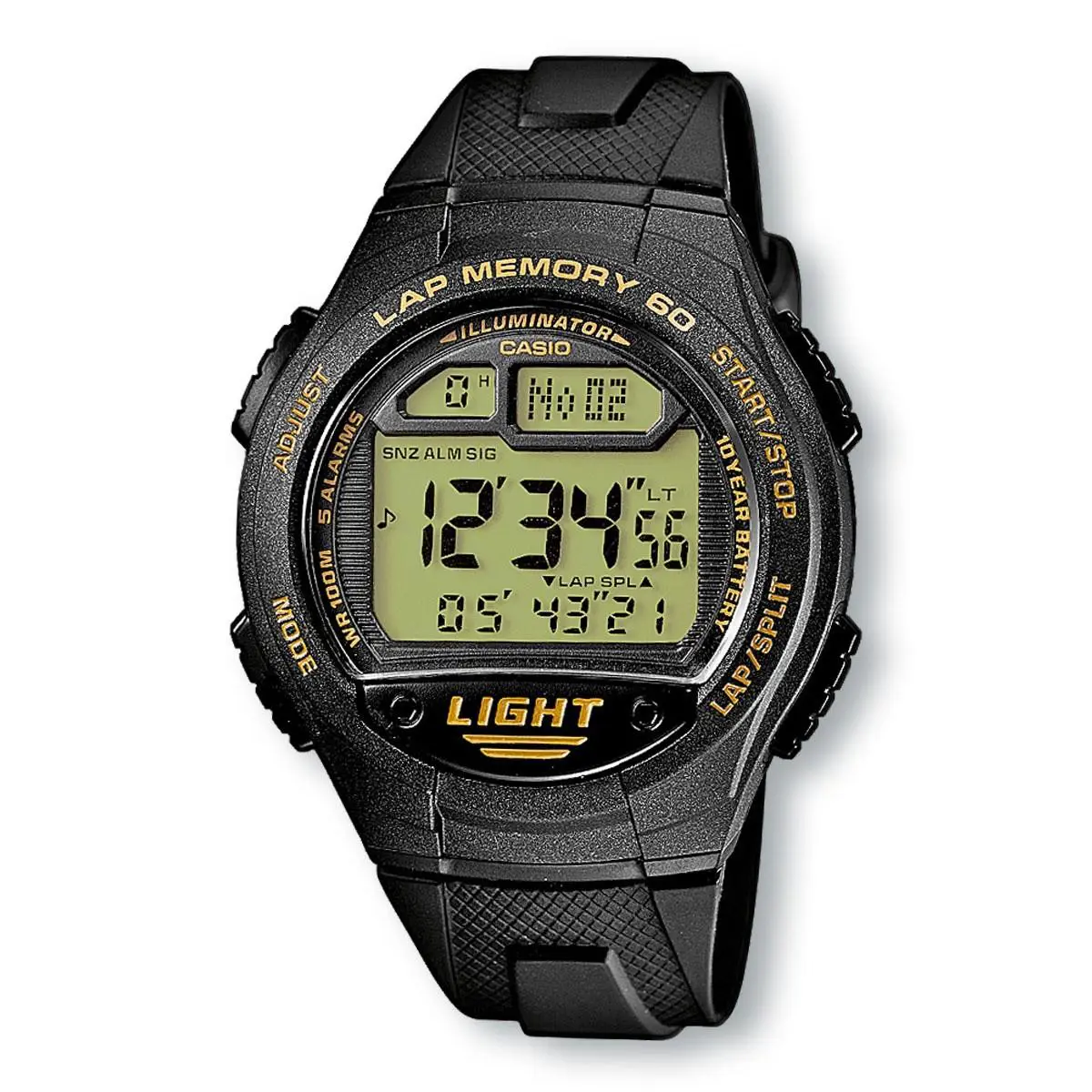 Casio W734-9A Illuminator Lap Memory 60 Digital Sport Watch Black