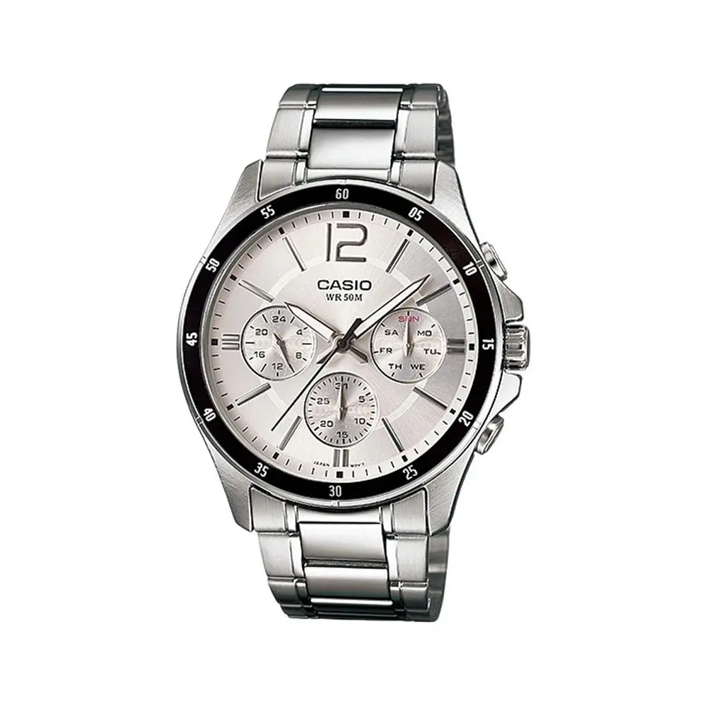 Casio MTP1374D-7AV Men`s Stainless Steel Multifunction 3 Dials Analog Watch