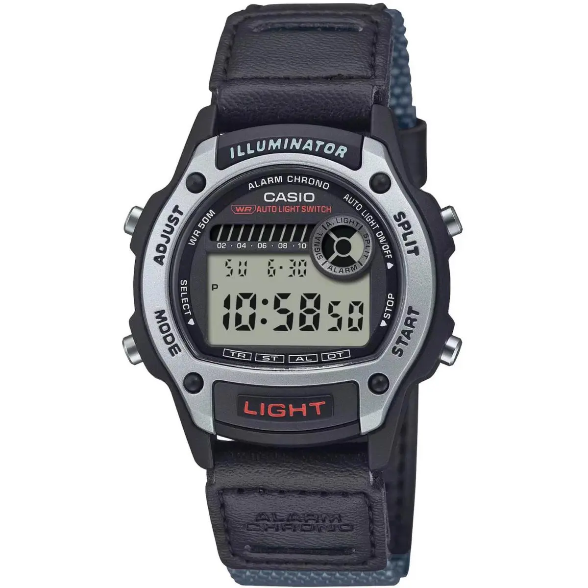 Casio Unisex Watch Alarm Digital Dial Black and Grey Strap W-220HF-8AVCF