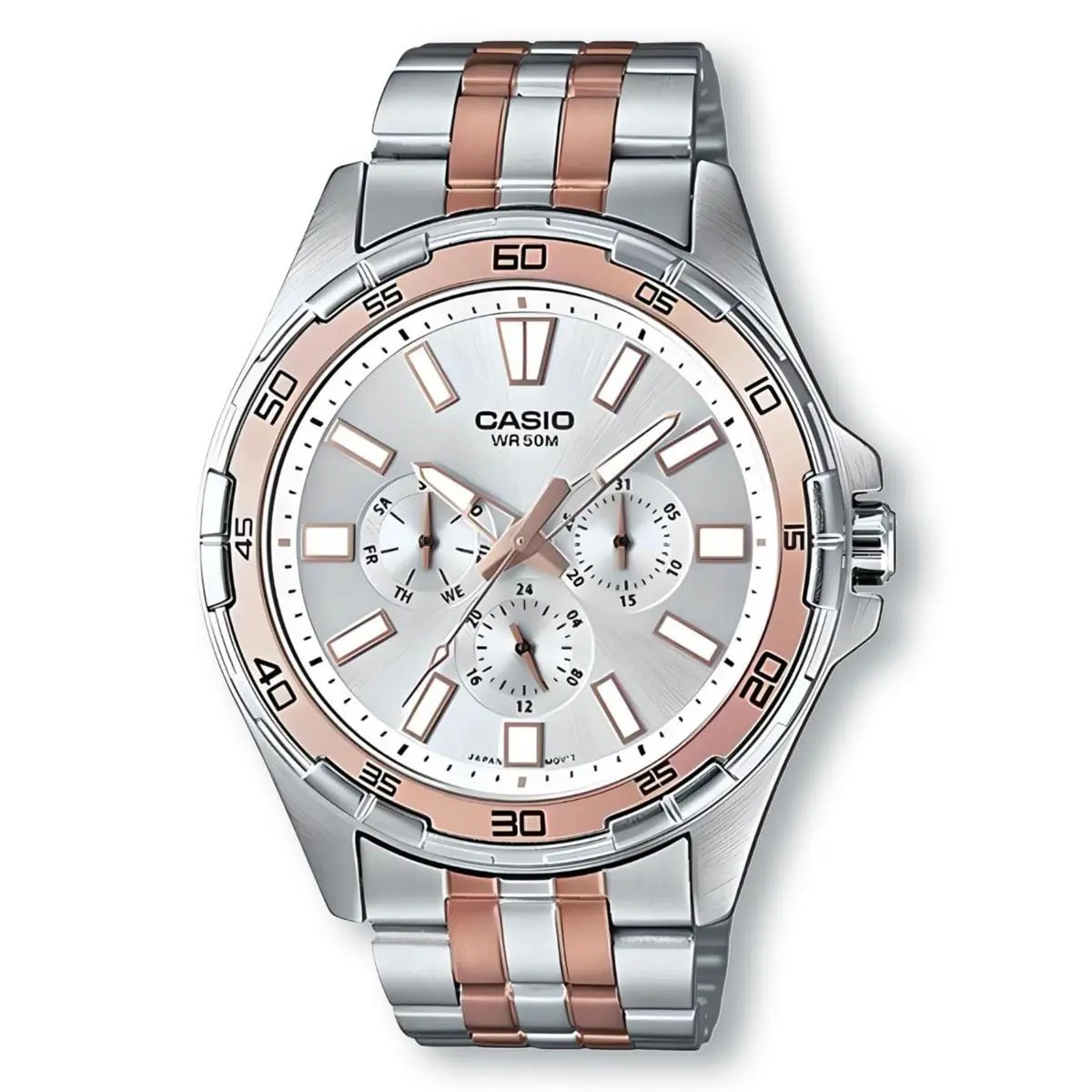 Casio MTD300RG-7A Two Tone Stainless Steel Quartz Watch Silver/rose Gold