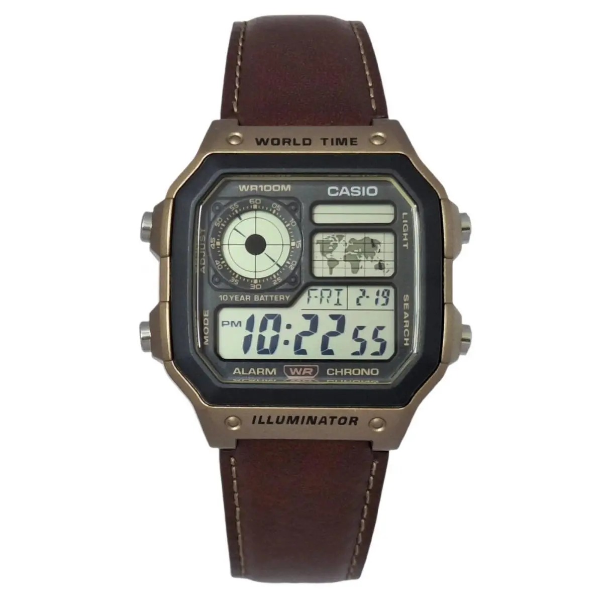 Casio AE-1200WHL-5A Mens Watch Digital Sports World Leather Band AE1200WHL5A