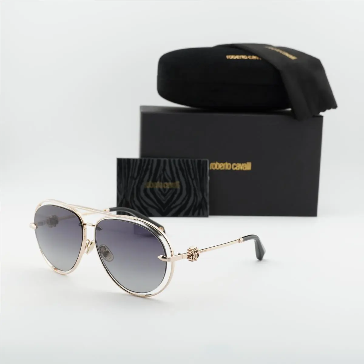 Roberto Cavalli SRC032M 0300 Sunglasses Rose Gold Frame Gray Gradient Lens 61mm