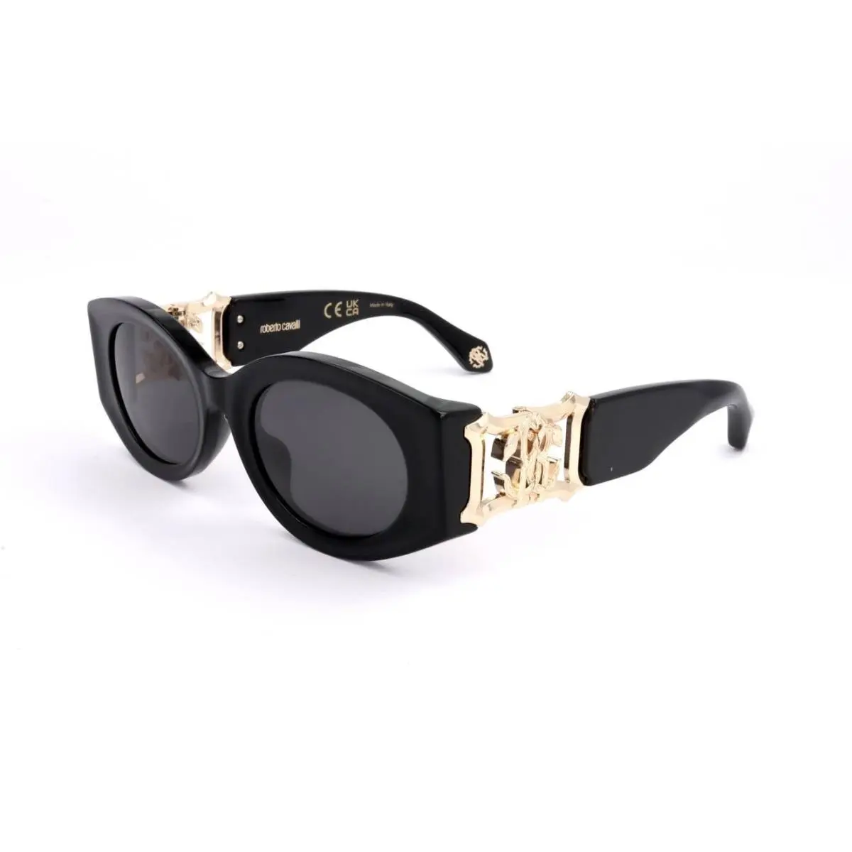 SRC064 0700 Black Gold Women`s Oval Sunglasses Made IN Italy by Roberto Cavalli