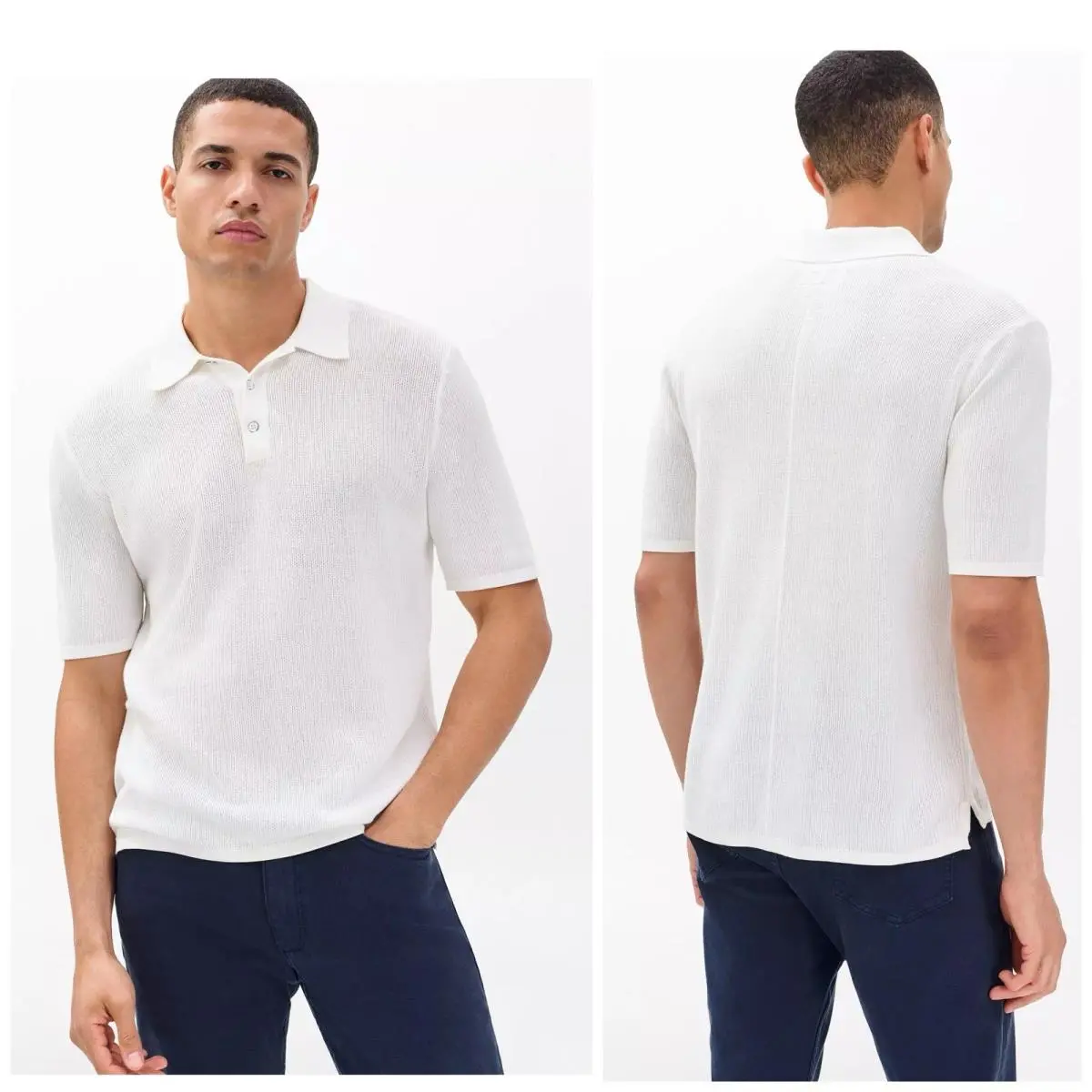 Rag Bone Harvey Knit Polo Shirt In Ivory Size: XL