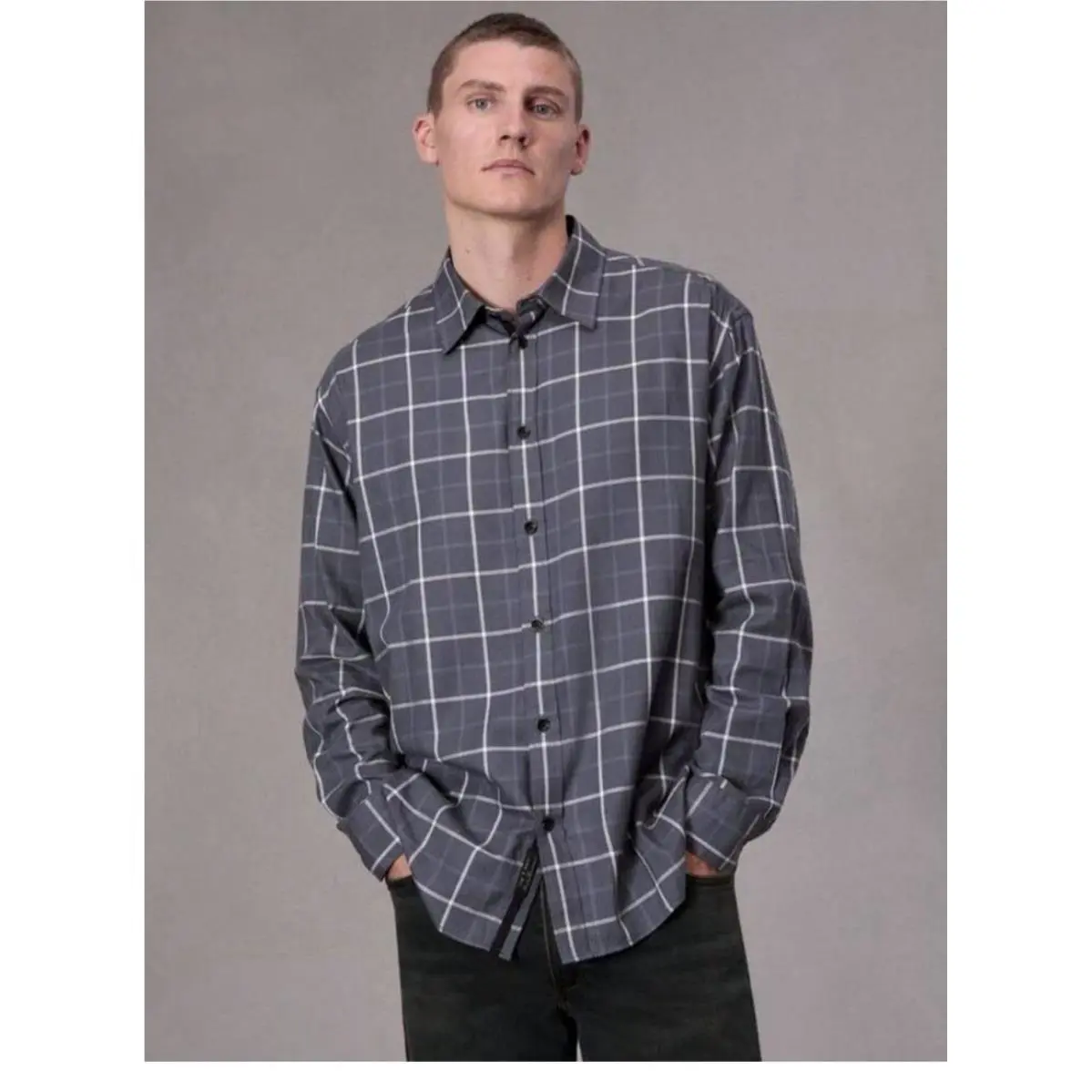 Rag Bone Matthew Flannel Shirt In Shark Blue Plaid Size: Large