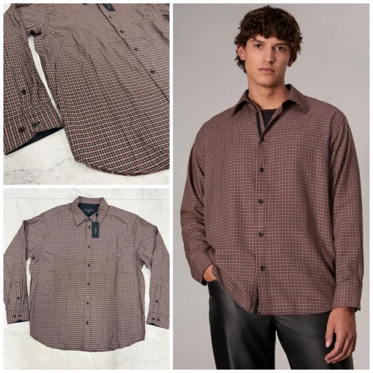 Men`s Rag Bone Matthew Flannel Shirt In Brown Plaid Size: Xlarge