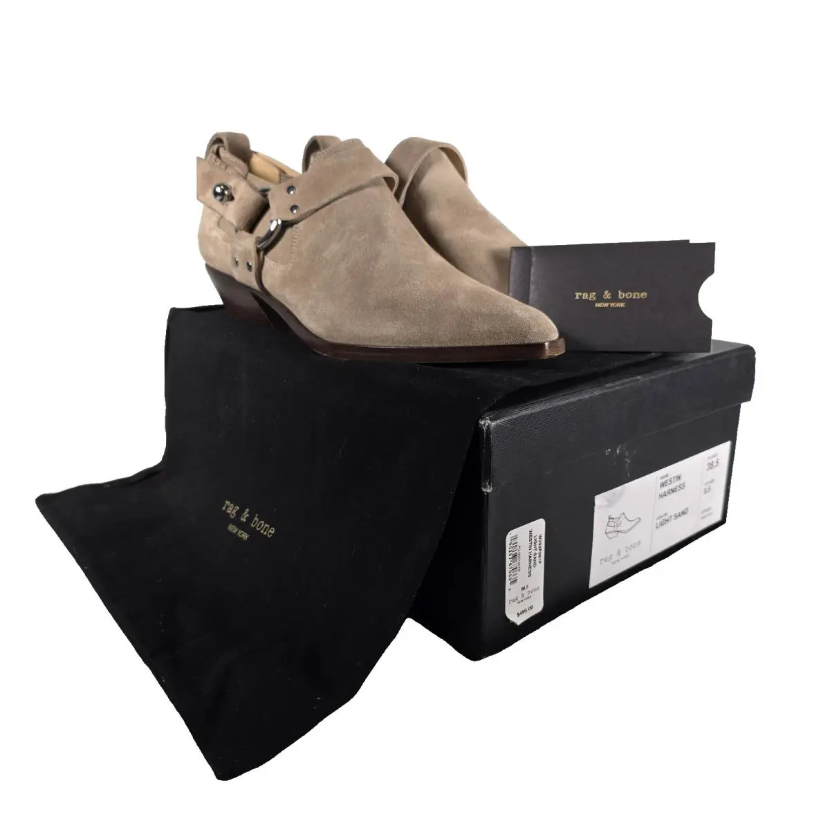Rag Bone Westin Harness Suede Leather Ankle Boots Light Sand Sz EU 38.5 US8.5