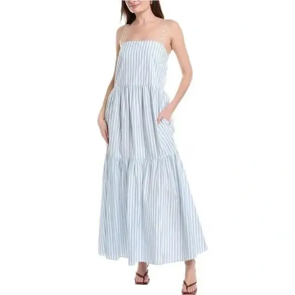 Rag Bone Blue White Striped Leilah Poplin Dress Size Medium Reg