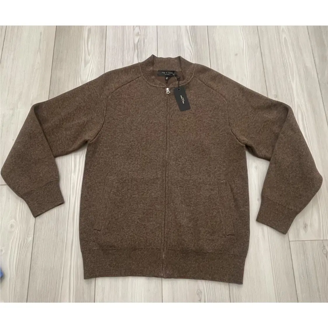 Rag Bone Shawn Marled Zip Up Sweater Espresso Brown Size M