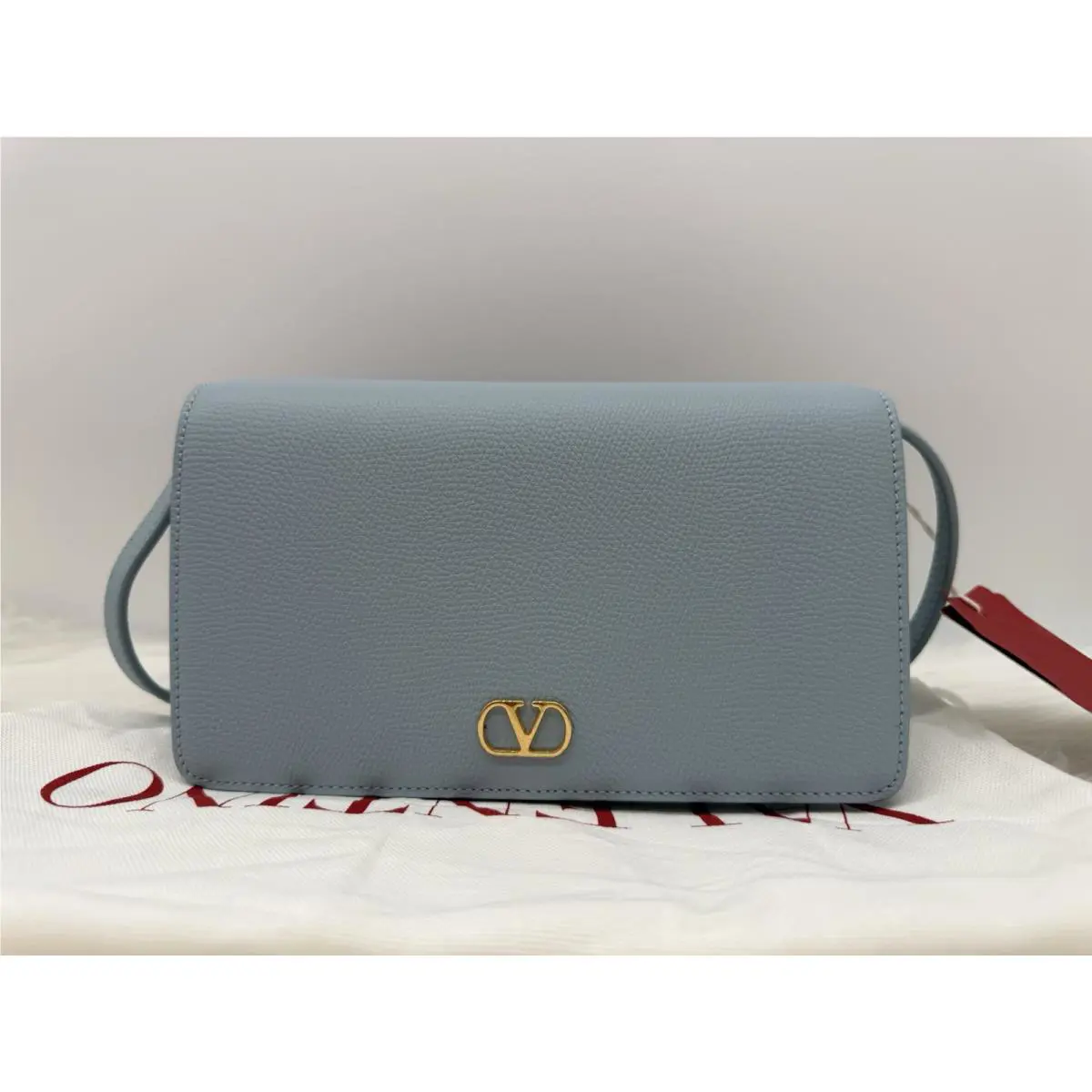 Valentino Garavani Mini Vlogo Leather Crossbody Bag In Light Blue