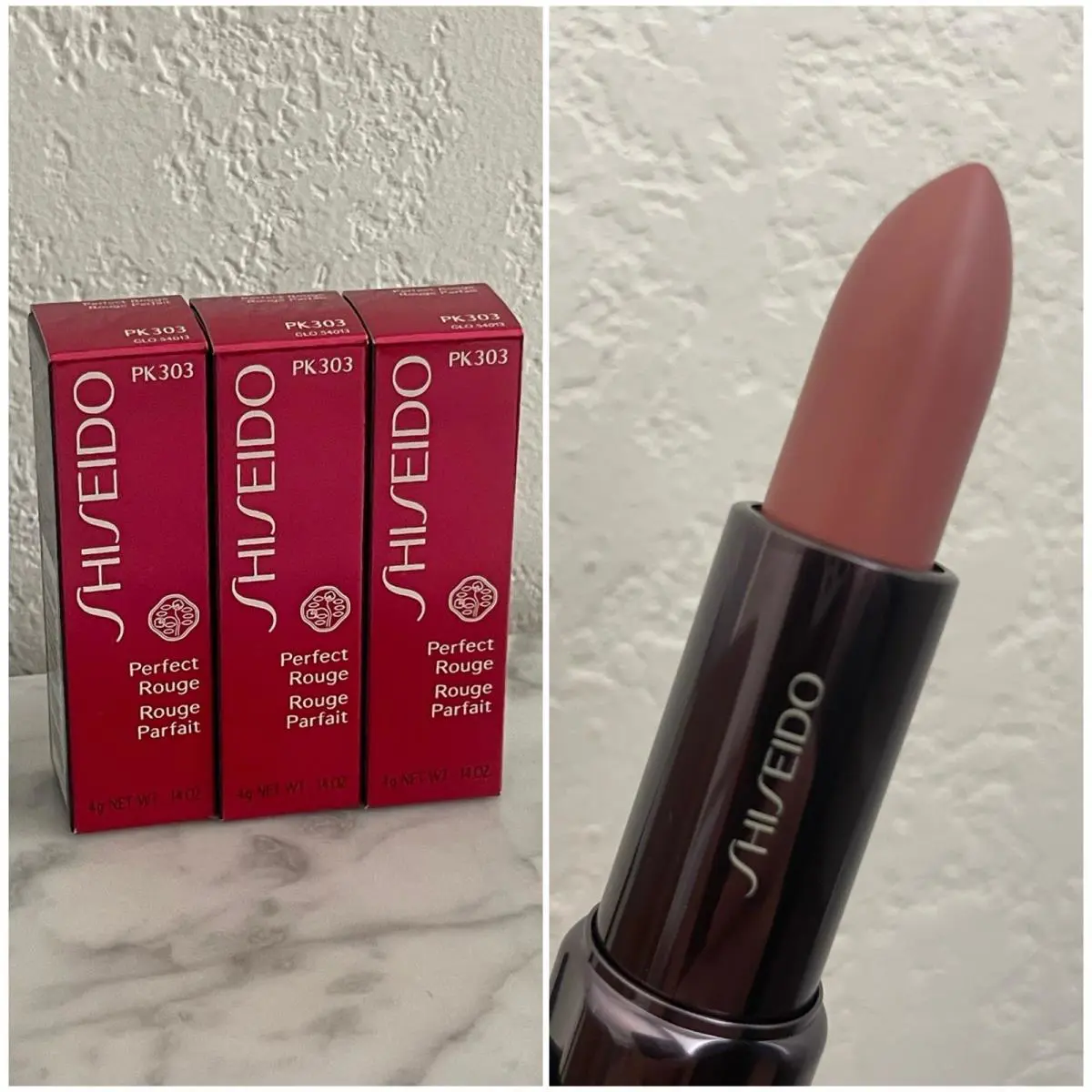 3x Shiseido Perfect Rouge Lipstick - PK303 - Full-size .14 Oz. - Boxed