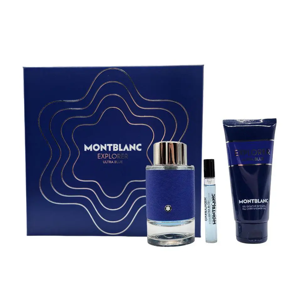 Montblanc Explorer Ultra Blue For Men 3 PC Set: 3.3oz Edp Spr + 0.34oz Edp Spr +