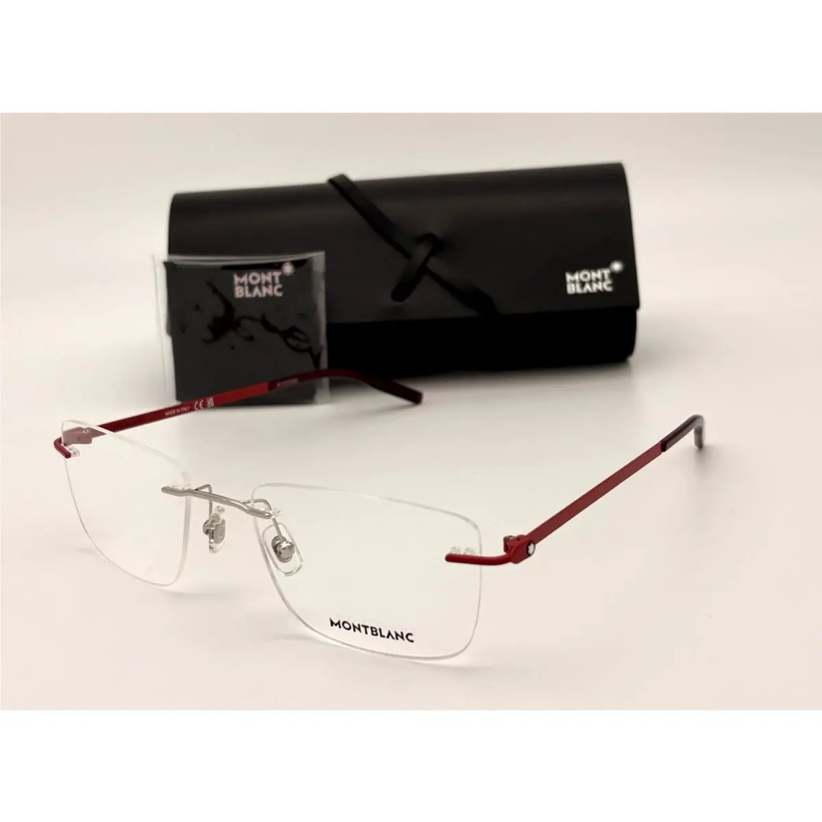 Montblanc Mont Blanc MB0281O 009 Silver Red / Clear Lens 56mm Eyeglasses