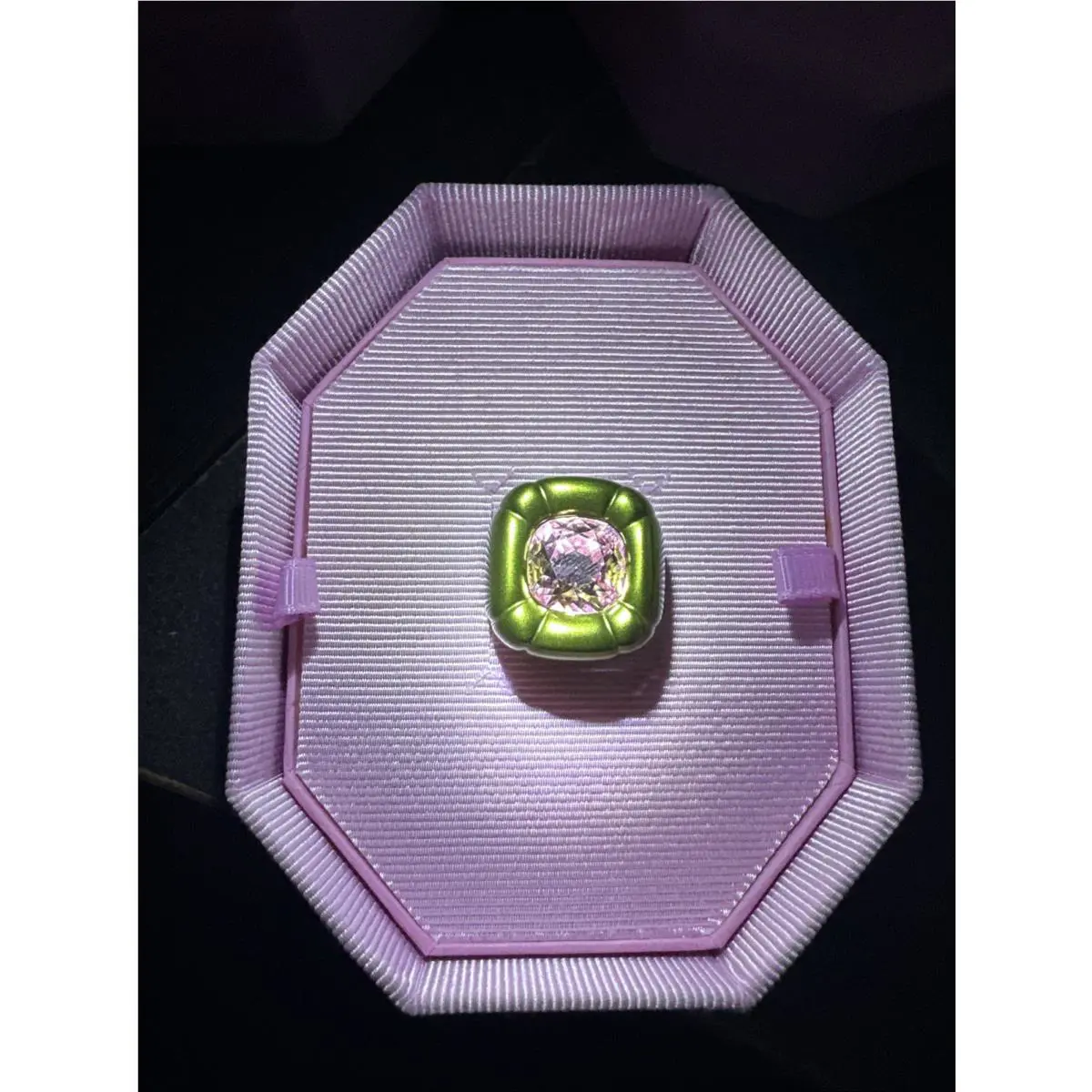 Swarovski Cocktail Ring Retired Dulcis Green Metal Pink Round Crystal 52 S 6