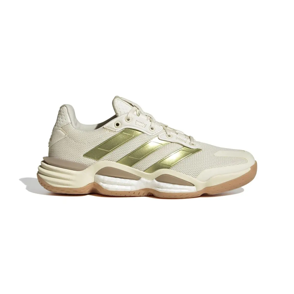 Adidas Women`s Stabil 16 Indoor Shoes Off-white/gold Metallic/crystal Sand