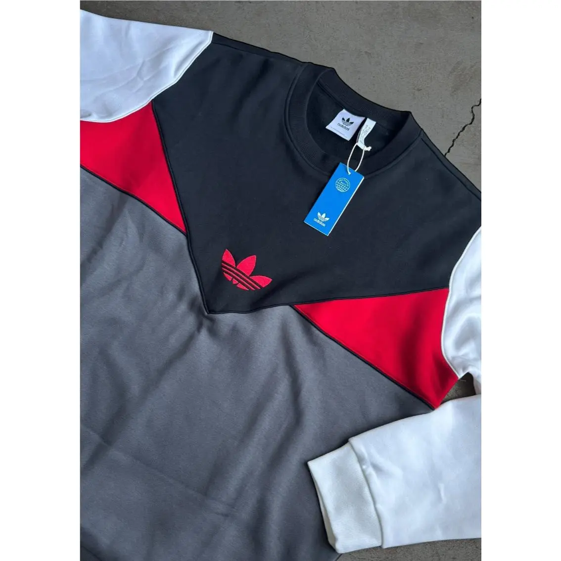 Adidas clothing - Adidas Originals Colorblock Trefoil Sweatshirt - BLACK / WHITE / GRAY / RED, Manufacturer: BLACK / WHITE / GRAY / RED 8