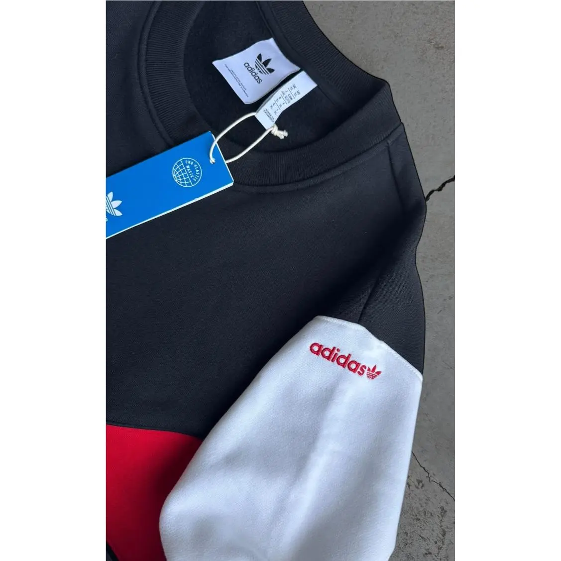 Adidas clothing - Adidas Originals Colorblock Trefoil Sweatshirt - BLACK / WHITE / GRAY / RED, Manufacturer: BLACK / WHITE / GRAY / RED 6
