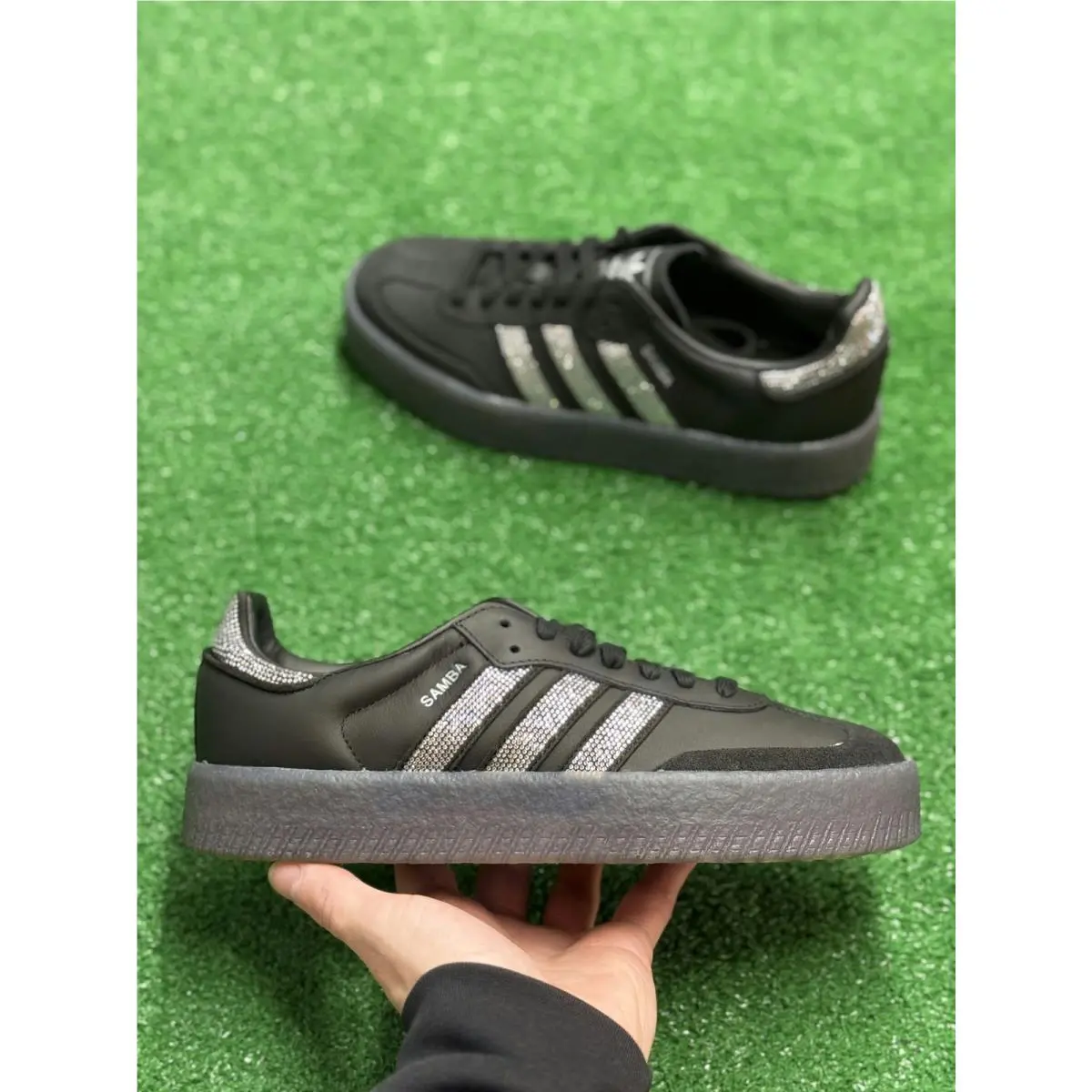 Adidas Sambae Rhinestone Black Silver Womens IH4045 Sz 8.5